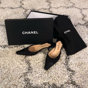 Chanel kitten heel pointy toe mules 39